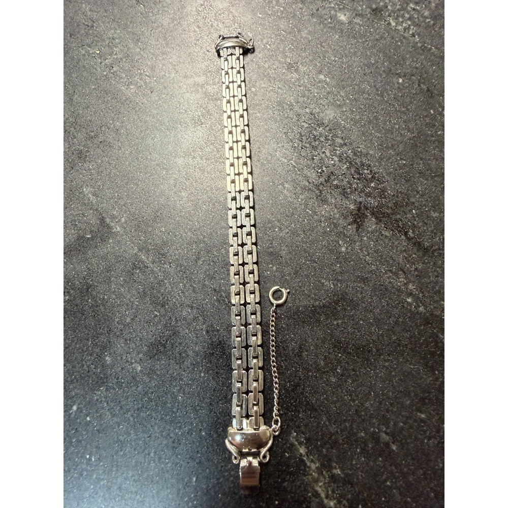 Vintage Signed KRAMER Silver Tone Multi Strand Gate Link Bracelet 7" Mid Century - Picture 7 of 7